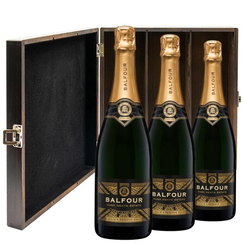 Balfour Leslies Reserve Gold English Sparkling 75cl Treble Elm Wood Gift Boxed (3x75cl)